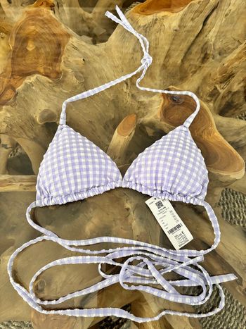 Haut de maillot de bain Etam carreaux lilas blanc