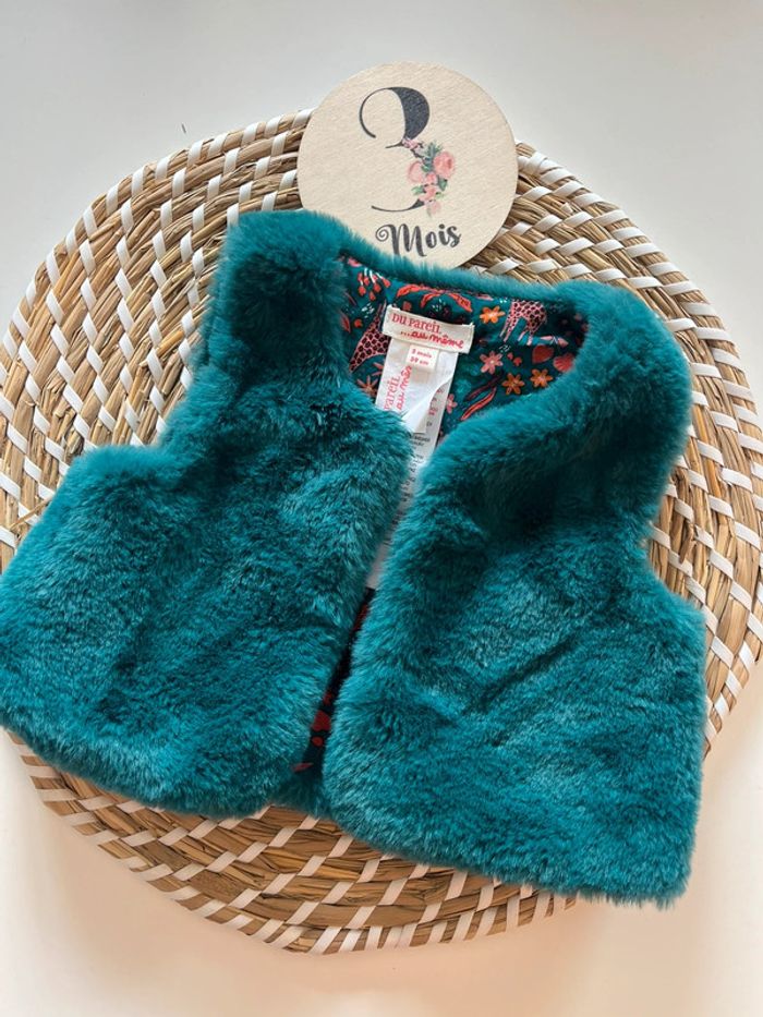 Gilet fourrure turquoise - DPAM - 3 mois