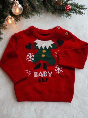 Pull de Noël Rouge Lutin en Maille In Extenso 9 mois