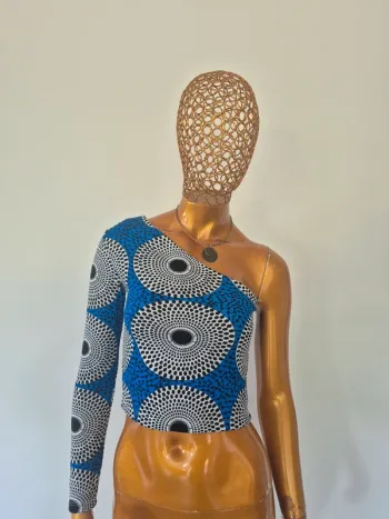 Top Court Une Manche Bleu Femme Taille S/36