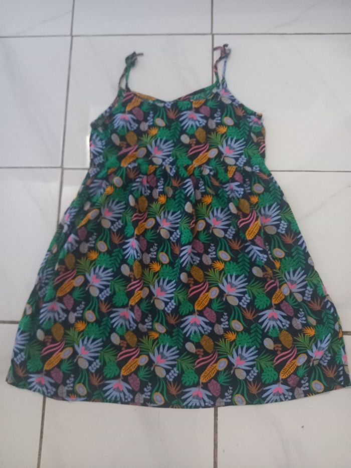 Robe d ete a bretelle fille taille 12 ans motifs feuilles en coton - photo numéro 6