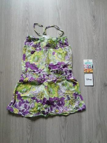 Robe verte et violette à fleurs à fines bretelles / kid kanaï / (5ans)