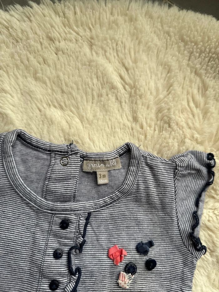 Ensemble short petit cœur en jeans early days et haut grain de blé 3 mois - photo numéro 2