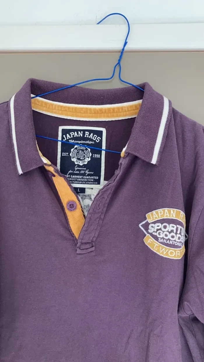 T-shirt homme manches longues col polo brodé L Japan Rags lie de vin - photo numéro 2
