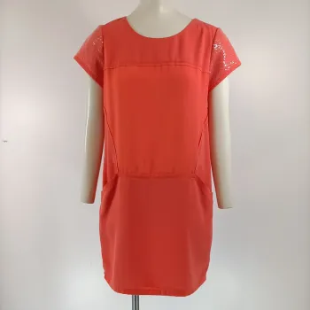 Robe droite corail fluide Color Block - Taille S - A147