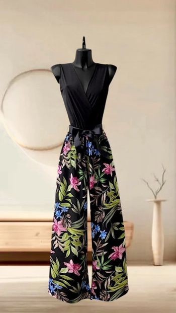 Combinaison noire tendance taille unique à fleurs