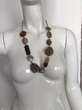 Collier fantaisie  vintage marron et argenté