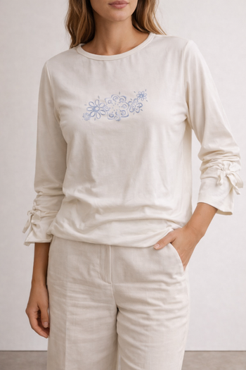 top écru et dessins gris manches longues fluide Taille Unique Fleur de Sel