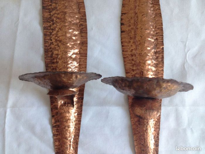 Ancienne paires applique cuivre martelé - photo numéro 5