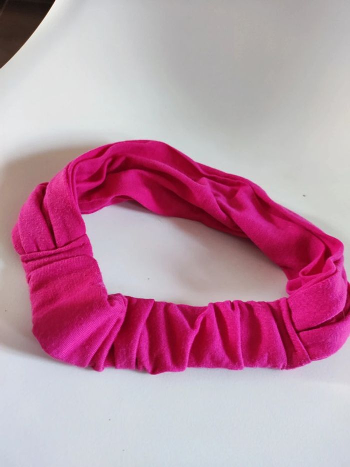 Bandeau turban cheveu rose vif large / coton - photo numéro 5