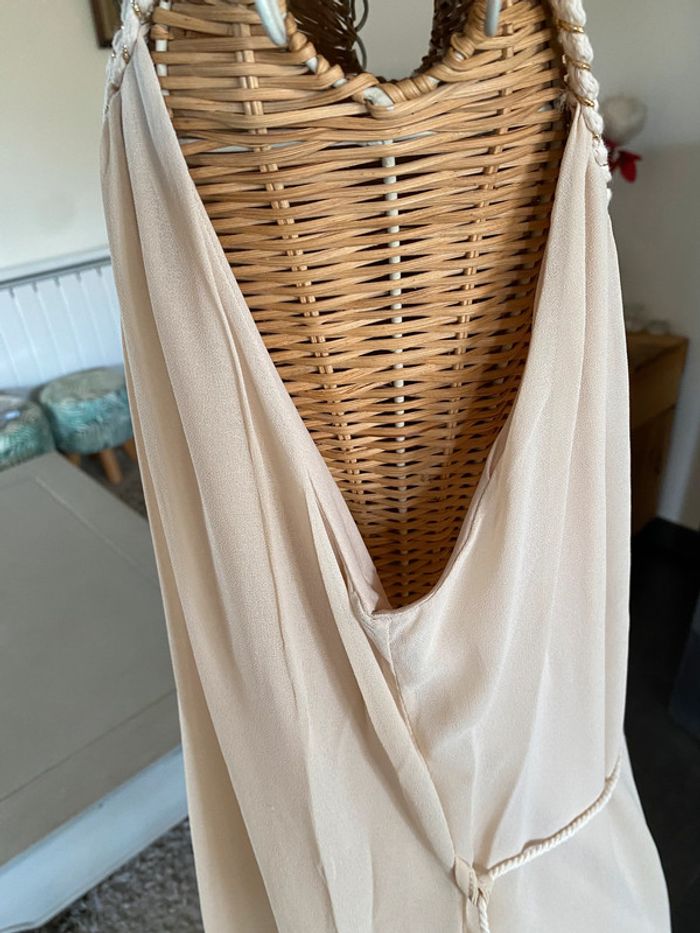 Robe été Made in France fluide beige / crème perlé avec col tressé taille S - photo numéro 9