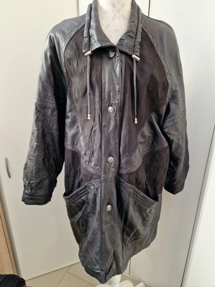 Veste Vintage Cuir Noir - photo numéro 4