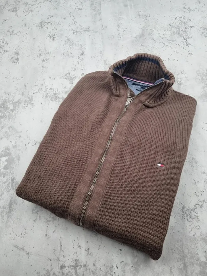 Cardigan zippé Tommy Hilfiger marron, L Hommes (mesures en photos)