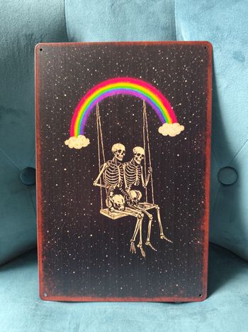 Plaque métal squelette gothique neuve 20x30cm