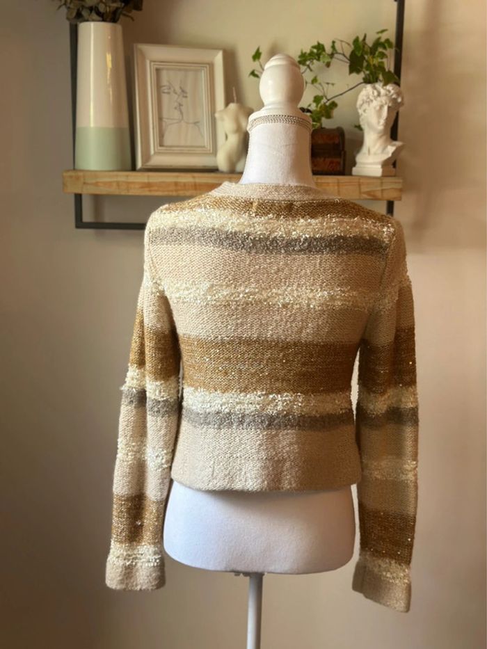 Pull à sequins rayé beige crème – Jeanasis – Taille S - photo numéro 5