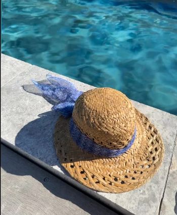 Chapeau en paille ruban imprimé bleu modèle vintage fabriqué en Italie T.U