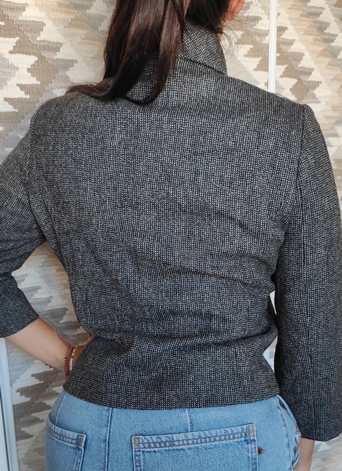 Veste cardigan caban court Caroll 40 gris noir blanc en laine col montant gros bouton, classe - photo numéro 3