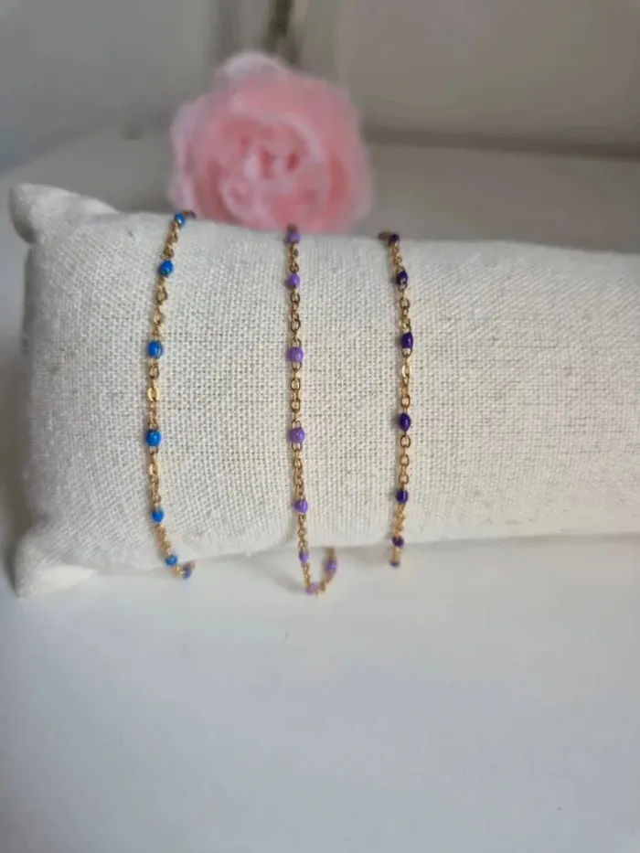 Lot de 3 bracelets en acier inoxydable dorée bleu violet - photo numéro 2