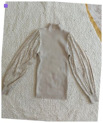 Pull beige manches sequins dorés chic paillettes boho