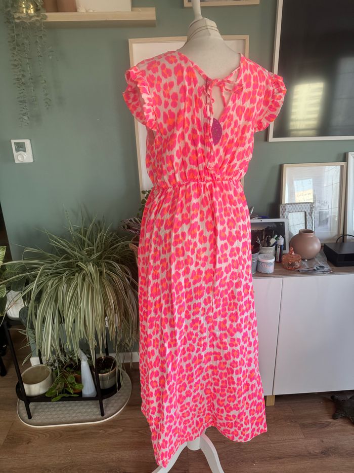 Robe en gaz de coton taille S/M/L rouge Fushia blanc léopard - photo numéro 4