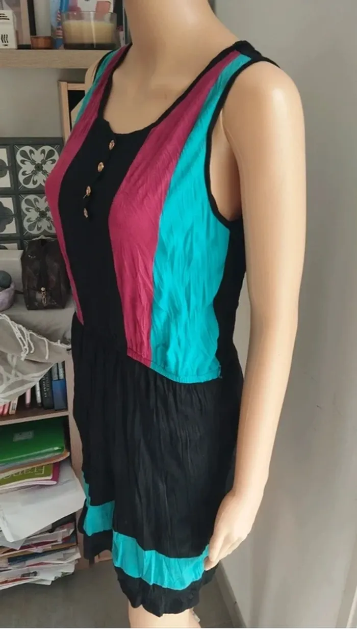 Robe noire taille l/xl bandes rose et verte - photo numéro 6