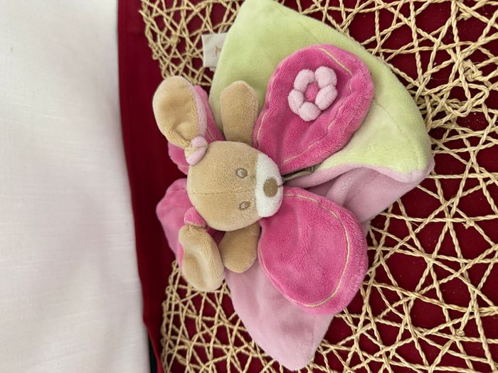 Doudou plat lapin rose vert pétale BABY NAT - photo numéro 3