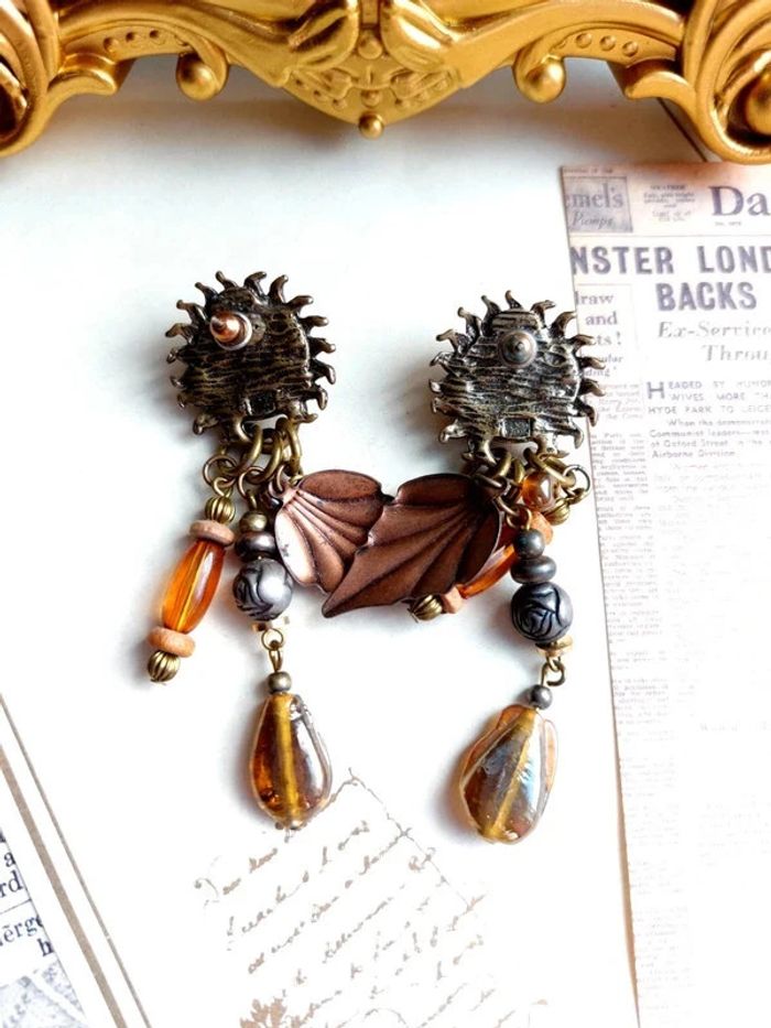 Magnifique paire de boucles d'oreilles pendantes style vintage bohème ethnique - photo numéro 3