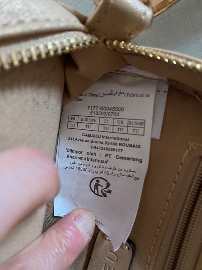 Sac à main beige pailleté doré rond avec pompom Camaïeu - photo numéro 11