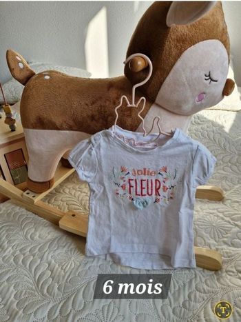 T-shirt blanc fleuri avec noeud 6 mois