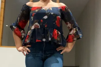 Crop top bleu fleurs