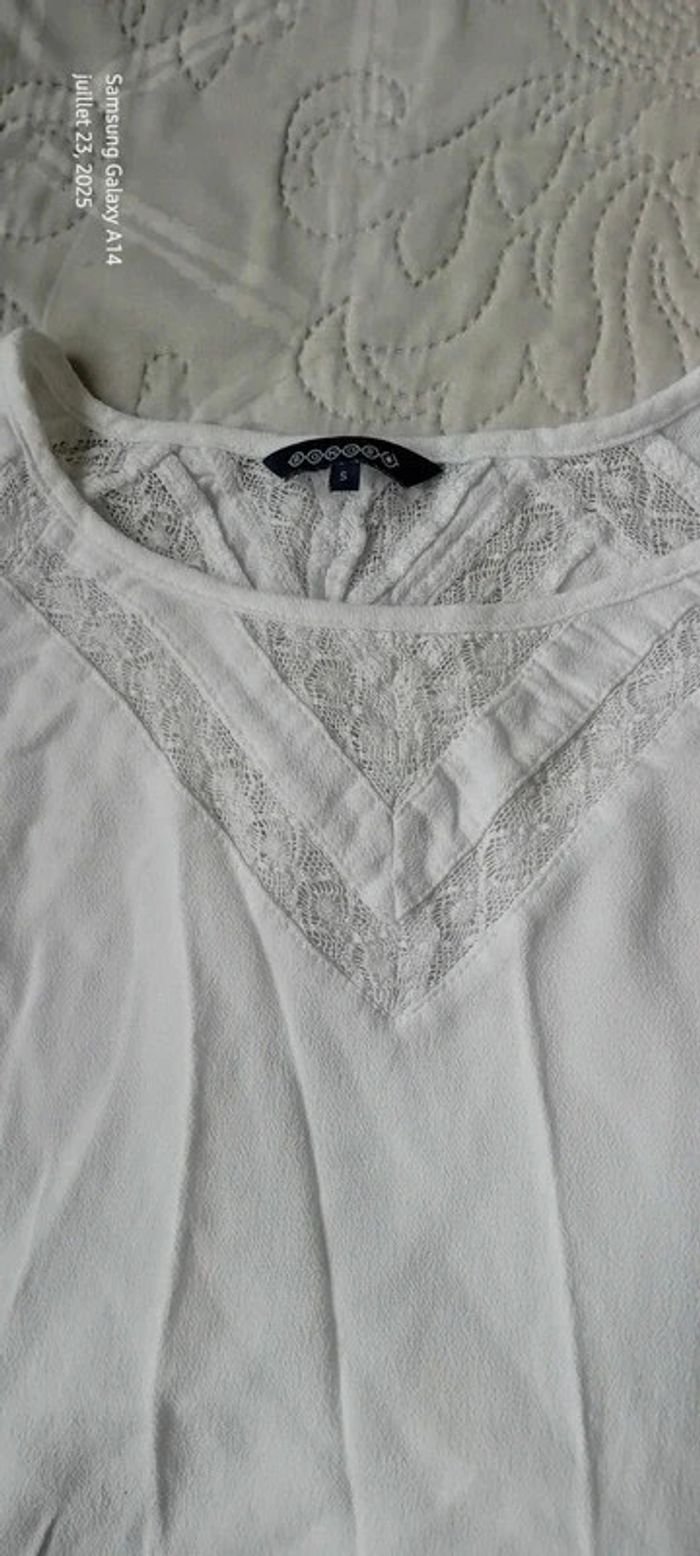 Blouse légère manches pagodes 3/4 avec plis et dentelle blanche femme S bonibo - photo numéro 12