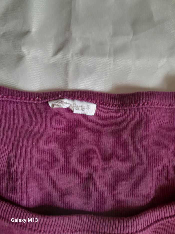 Tee shirt à manches longues femme violet avec un motif floral BlanchePorte taille 46/48 en coton - photo numéro 2