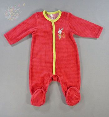 Pyjama dors-bien grenouillère velours rouge vert renne Orchestra 6 mois 67 cm garçon