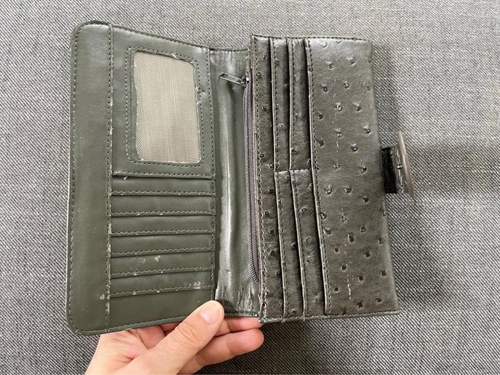 Portefeuille gris en cuir d’autruche - photo numéro 3
