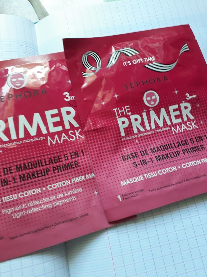 Sephora  base de maquillage 5 en 1  masque  tissu coton  hydrate  illuminé  floute  unifie  fixe le maquillage