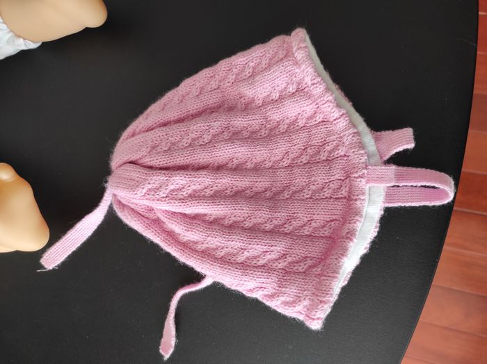 Bonnet bébé fille 1 mois en coton doublé – torsade rose