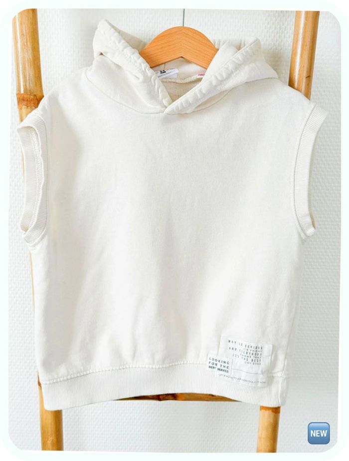 Sweat-shirt sans manches à capuche Blanc Zara Taille