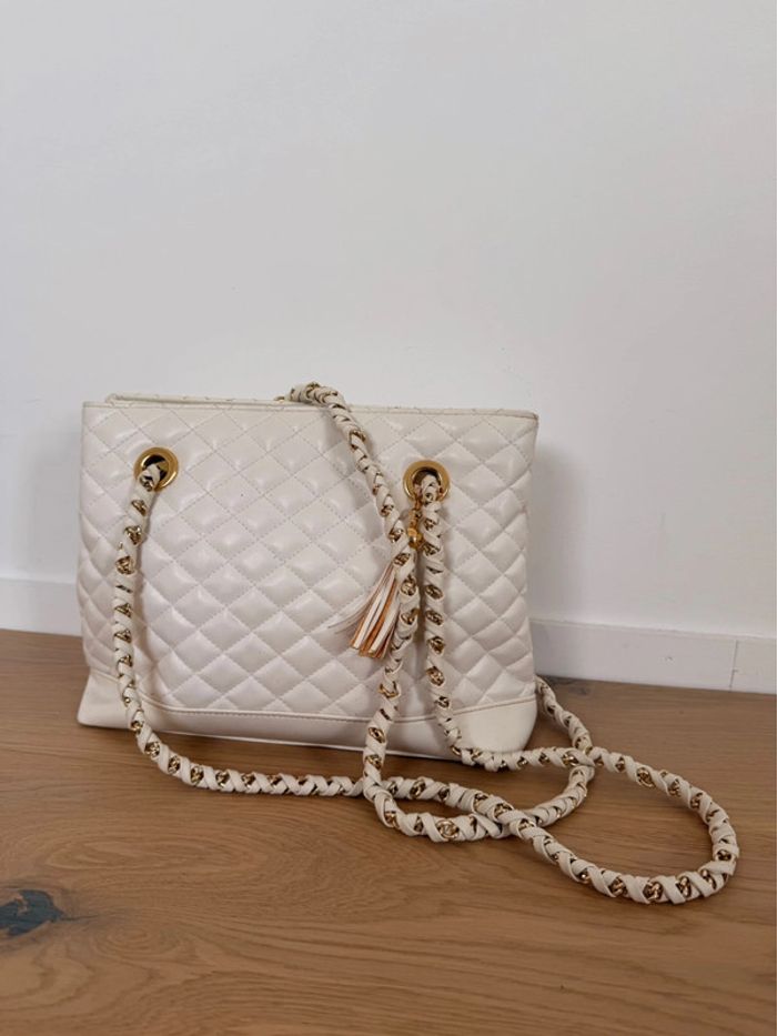 Sac blanc femme chaînes doré or matelassés blanc chaînes doré or zip bandoulière à main borsa - photo numéro 7