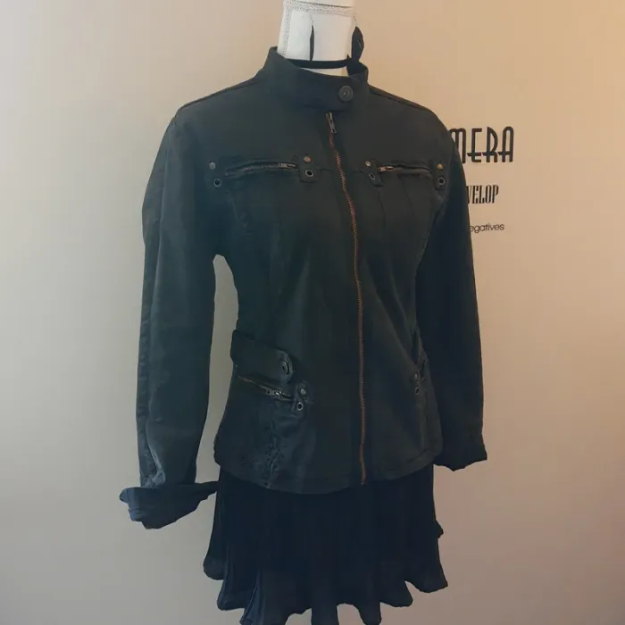Blouson femme gris en toile coton qualité coupe perfecto Marque Hep taille 3 - photo numéro 7