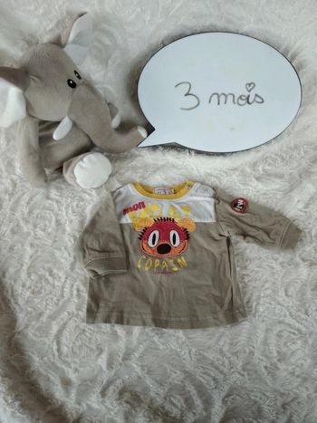 Tee shirt chemise manches longues Garçon 3 mois "Mon vrai copain" La compagnie des petits 100% coton