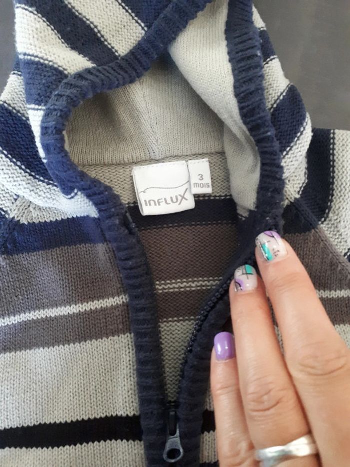 Gilet zippé Influx 6 mois gris bleu marine corail - photo numéro 3