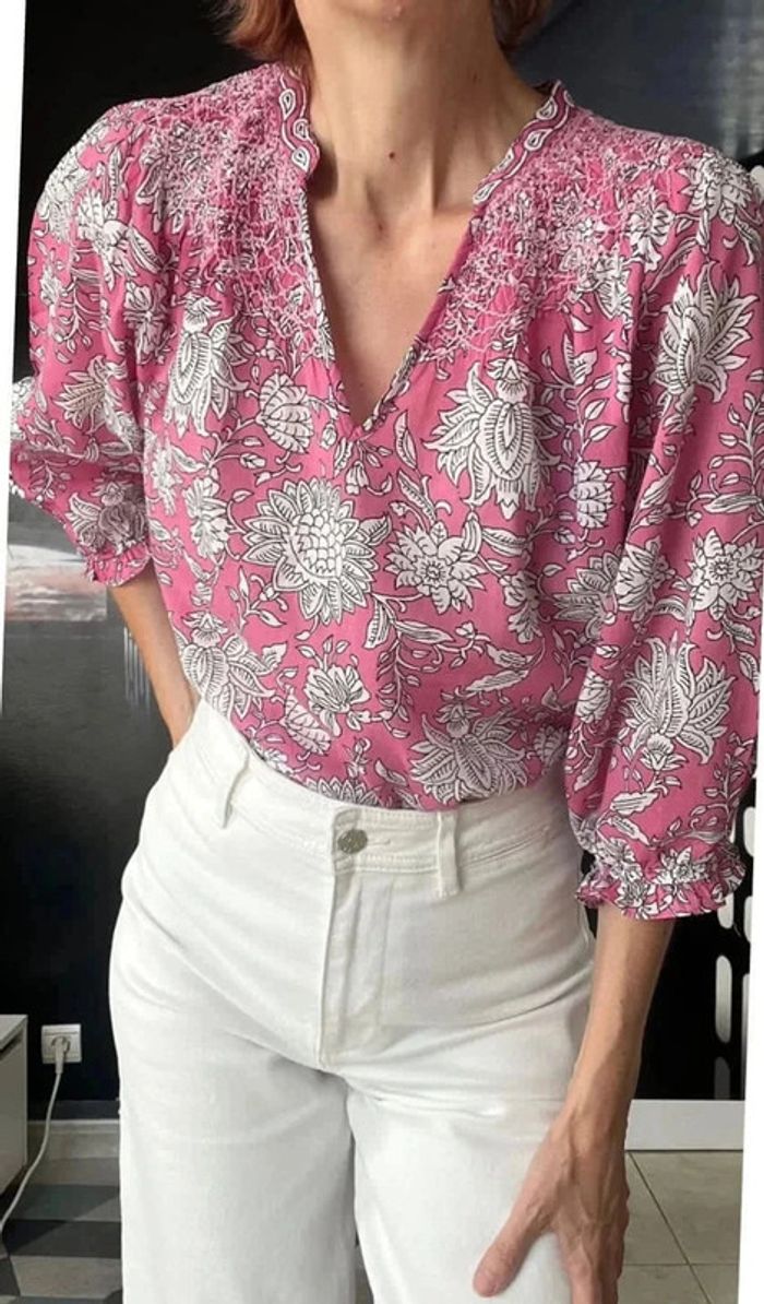 Blouse imprimée en coton bio fushia Libellule - photo numéro 9