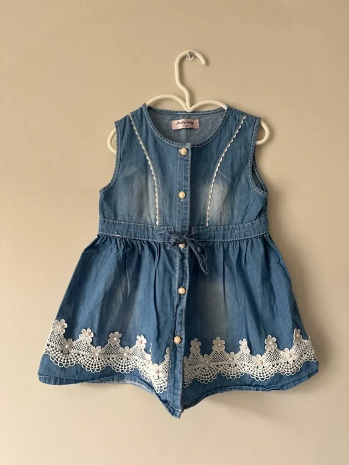 👗 robe effet jeans avec perle - bébé fille - 24 mois - très bon état - pretty baby