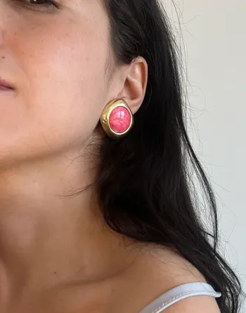Boucles d’oreilles vintage années 80 roses et dorées
