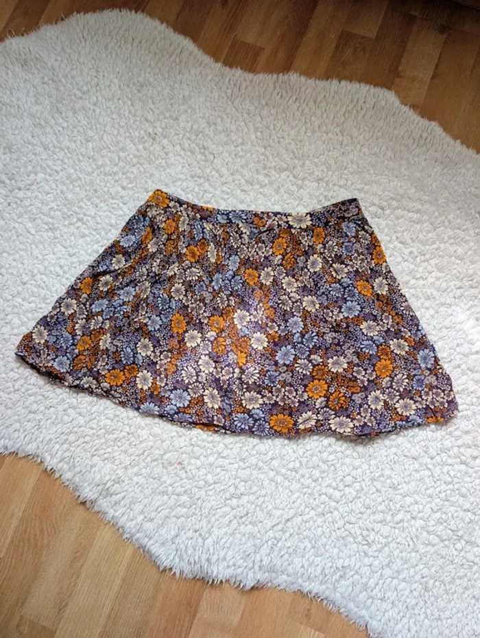 Jupe patineuse courte fleurie violet orange bohème romantique camaïeu taille 38 - photo numéro 4