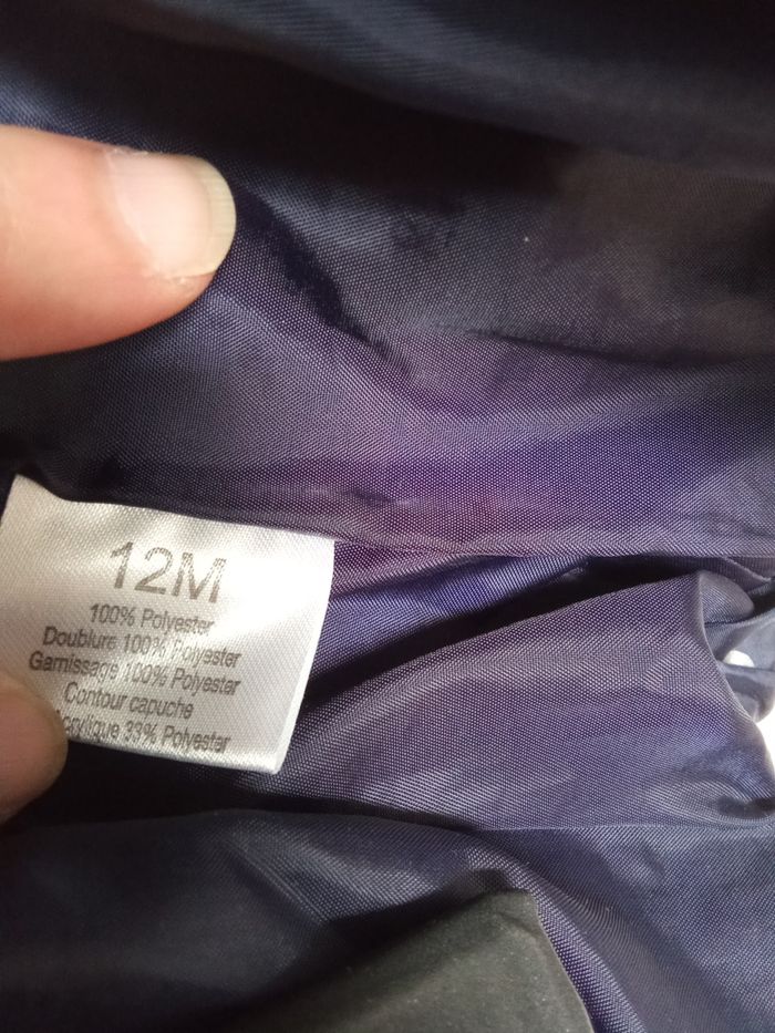 Manteau long, ,veste, doudoune  hiver bébé fille capuche 12 mois, 1 an, marine,  blanc, motifs, chaude, capuche 12 mois - photo numéro 7