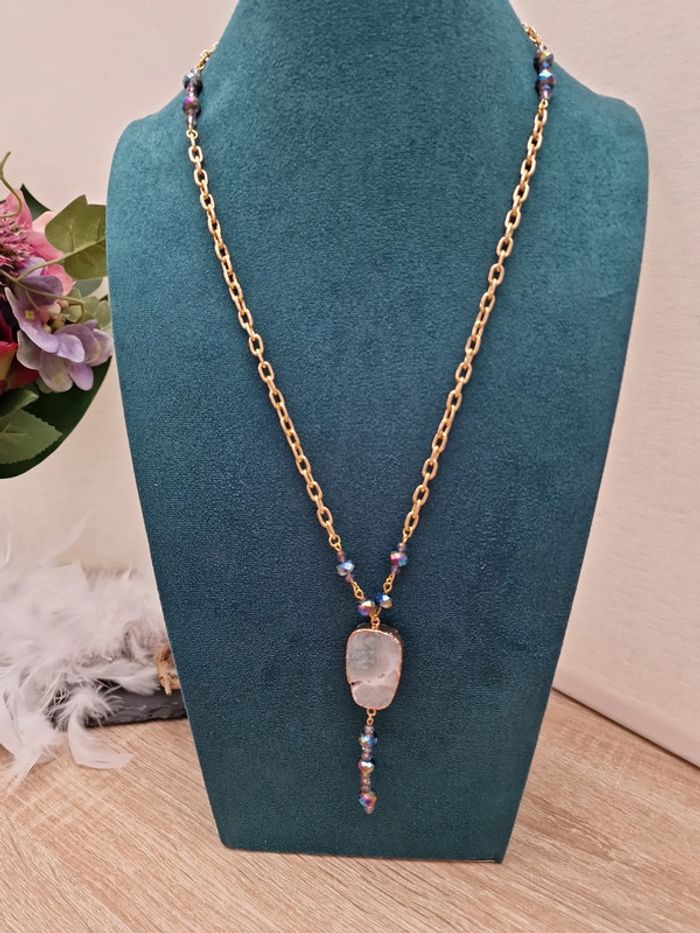 Collier Doré Pierre Agate Perles Cristal Multicolore - photo numéro 6