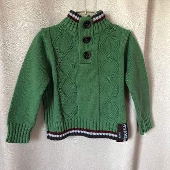 Pull camionneur torsades vert 2 ans