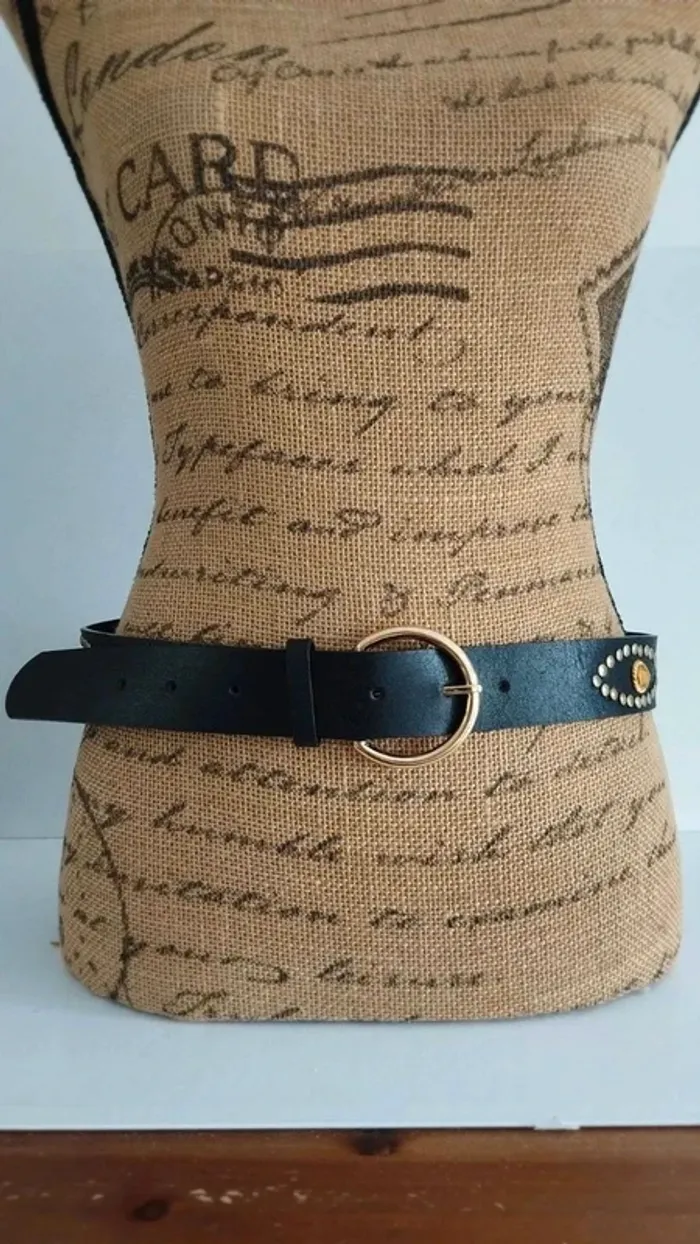 Ceinture noire clous doré effet pierres orange - photo numéro 2