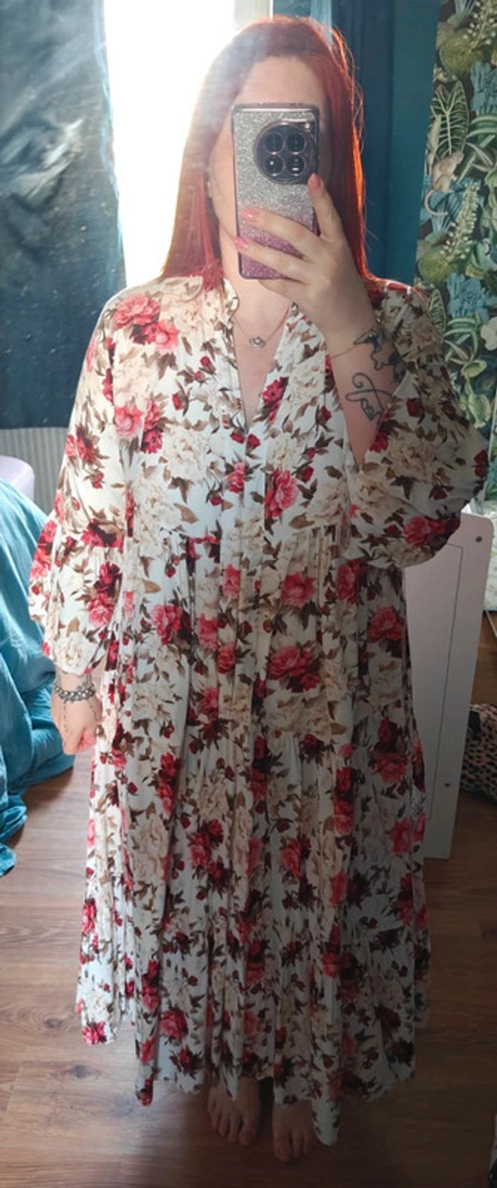 Robe à manches motifs roses 🌹